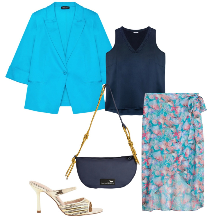 Outfit donna - Total look #2441138. Stile Chic per Tutti i giorni. Abbinamento con gonne, borse a tracolla, top, blazer, sabot.