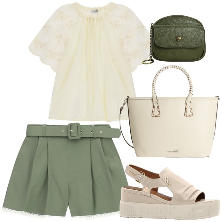 Outfit donna - Total look #2441140. Stile Basic per Tutti i giorni. Abbinamento con sandali, shopping bag, portachiavi, shorts, bluse.