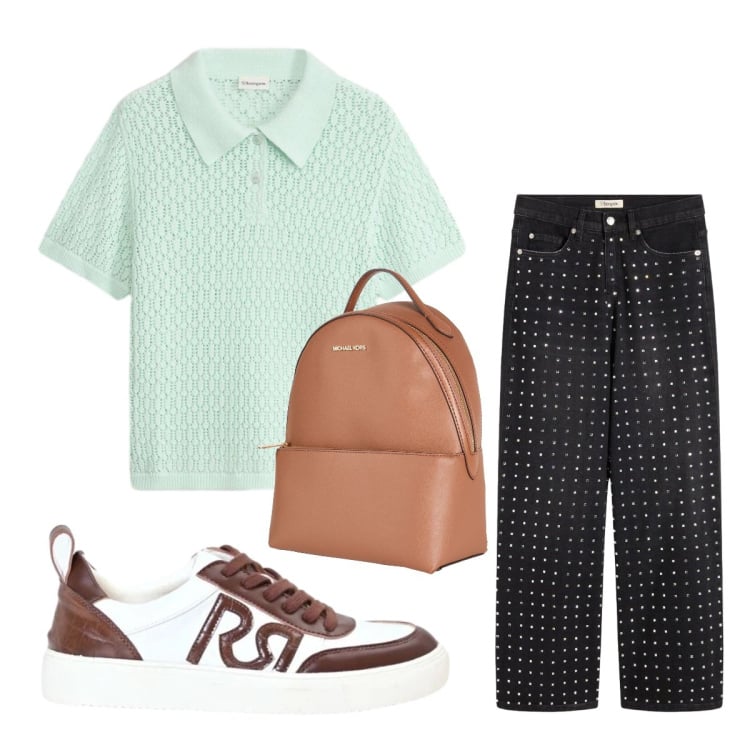 Outfit donna - Estate verde menta. Stile Casual per Tutti i giorni. Abbinamento con zaini, jeans, polo, sneakers.