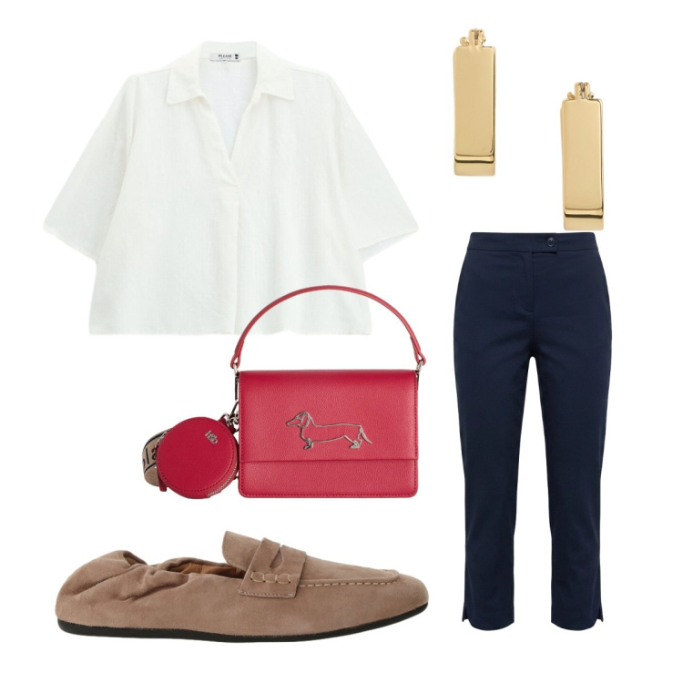 Outfit donna - Riviera Chic. Stile Bon Ton per Mare. Abbinamento con borse a tracolla, pantaloni capri, orecchini, camicie a manica corta, mocassini.