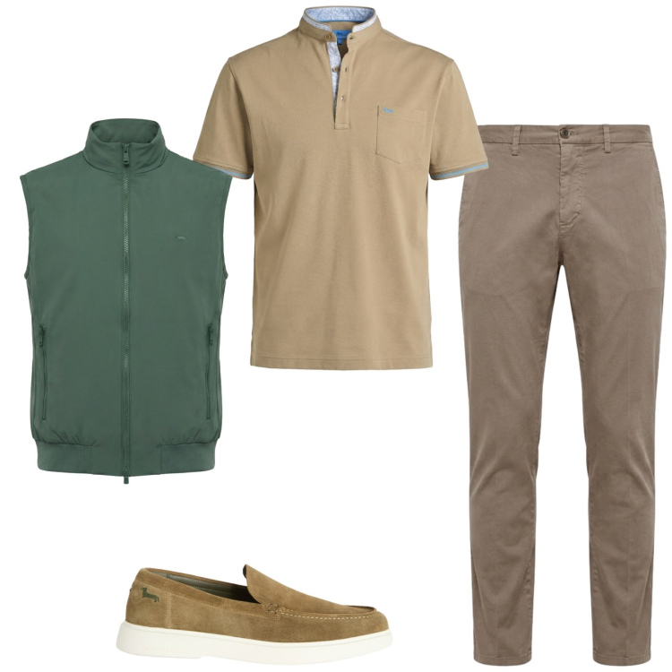 Outfit uomo - Total look #2441171. Stile Casual per Tutti i giorni. Abbinamento con gilet, polo, scarpe stringate, pantaloni chino.