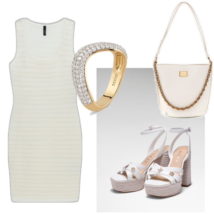 Outfit mujer - Chic outfit. Estilo Chic para Todos los días. Combinación con anillos, sandalias de piel, bolsos saco, vestidos midi/longuettes.