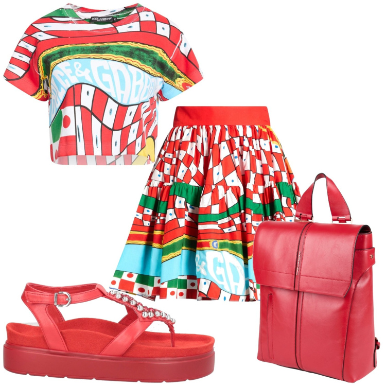 Outfit donna - Ma che colori. Stile Trendy per Tutti i giorni. Abbinamento con minigonne, t-shirt, zaini, ciabatte.