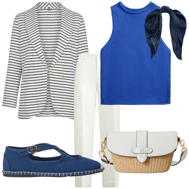 Outfit donna - Limone & Menta. Stile Chic per Mare. Abbinamento con blazer, foulard, pantaloni, borse a spalla, canottiere, ballerine.
