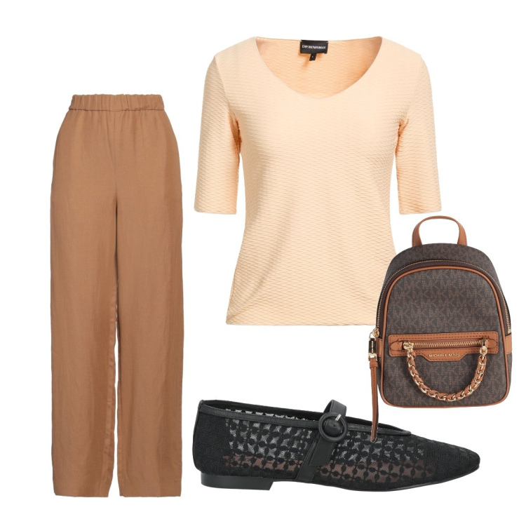Outfit donna - Luglio. Stile Bon Ton per Ufficio. Abbinamento con zaini, t-shirt, pantaloni, ballerine.
