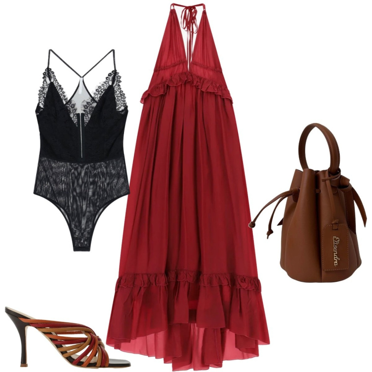 Outfit donna - Total look #2441220. Stile Boho per Tutti i giorni. Abbinamento con borse a secchiello, sandali, vestiti lunghi, body.