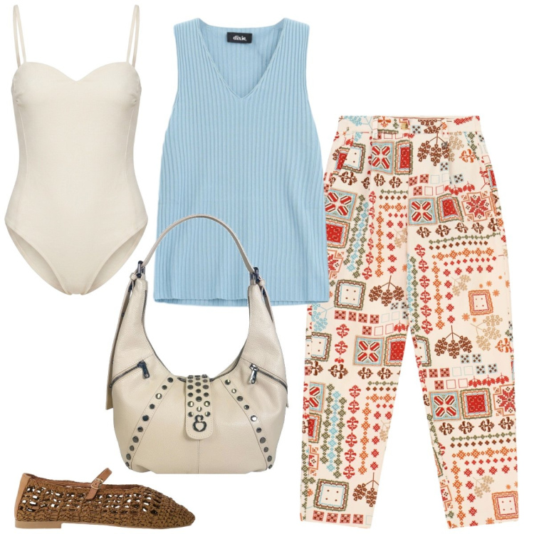 Outfit donna - Total look #2441226. Stile Casual per Tutti i giorni. Abbinamento con borse a spalla, ballerine, pantaloni, top, body.