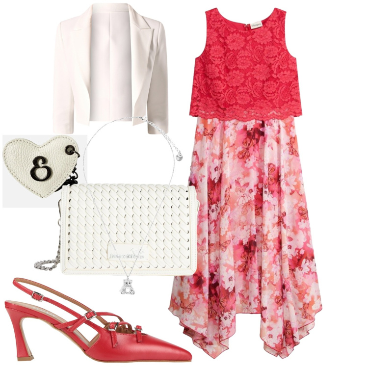Outfit donna - Chic. Stile Chic per Serata fuori. Abbinamento con décolleté, vestiti, borse a tracolla, portachiavi, ciondoli, blazer.