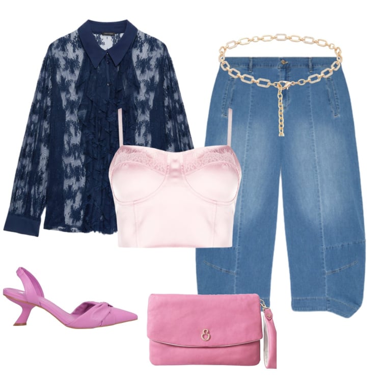 Outfit donna - Pizzo balloon. Stile Casual chic per Serata fuori. Abbinamento con décolleté, pochette, camicie, jeans, top, cinture.