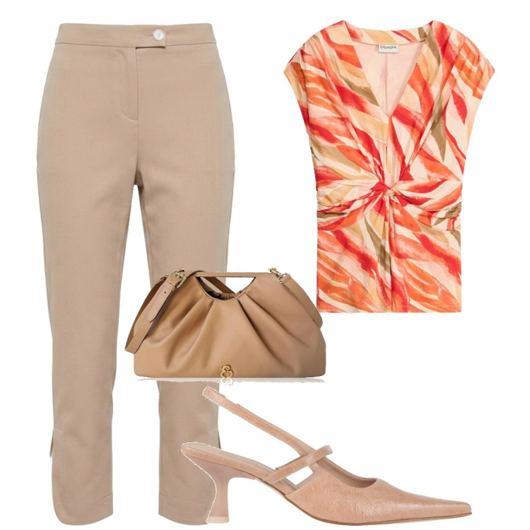 Outfit donna - Ci vediamo fuori dall\'ufficio. Stile Chic per Ufficio. Abbinamento con décolleté, t-shirt, pantaloni, clutch.