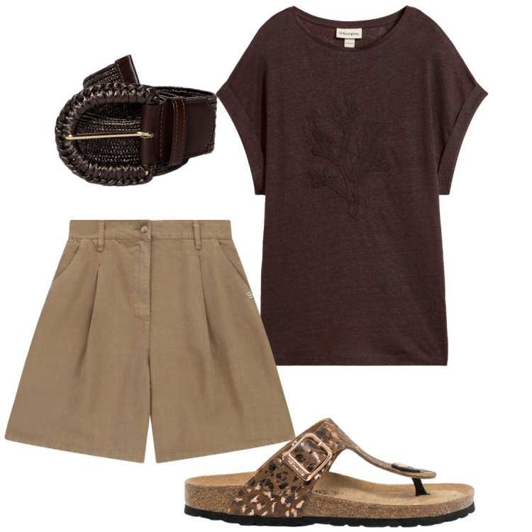 Outfit donna - Serate da amici. Stile Basic per Tutti i giorni. Abbinamento con infradito, t-shirt, bermuda, cinture.