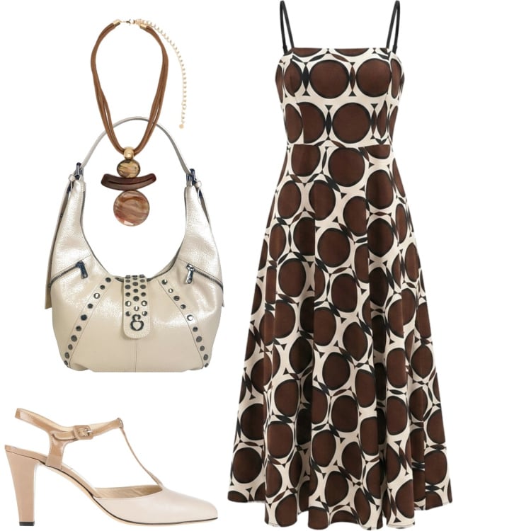Outfit donna - Total look #2441261. Stile Urban per Tutti i giorni. Abbinamento con décolleté, borse a spalla, ciondoli, vestiti midi/longuette.