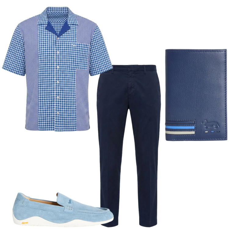 Outfit uomo - Total look #2441262. Stile Trendy per Ufficio. Abbinamento con portafogli, scarpe stringate, pantaloni chino, camicie a manica corta.