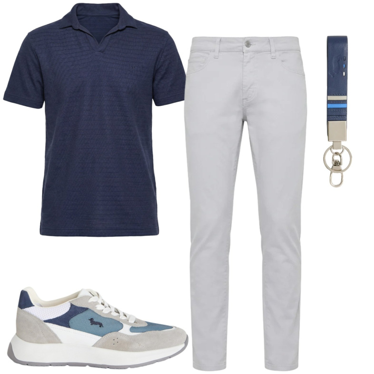 Outfit uomo - Total look #2441265. Stile Trendy per Ufficio. Abbinamento con polo, sneakers, portachiavi, pantaloni.