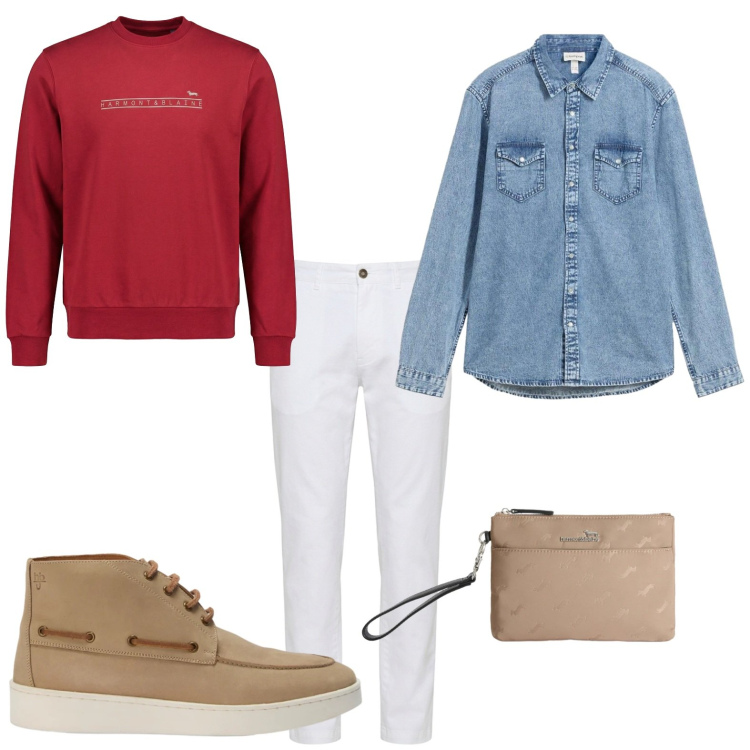 Outfit uomo - Total look #2441268. Stile Casual per Serata speciale. Abbinamento con camicie, felpe, borse sportive, pantaloni, stivali e stivaletti.