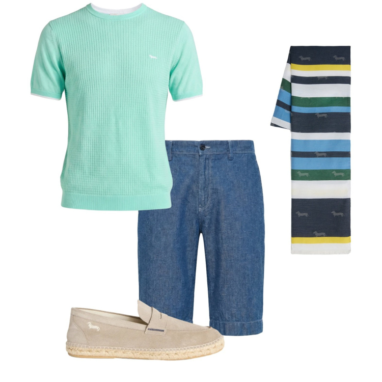 Outfit uomo - Total look #2441270. Stile Casual per Mare. Abbinamento con t-shirt, espadrillas, bermuda, sciarpe.