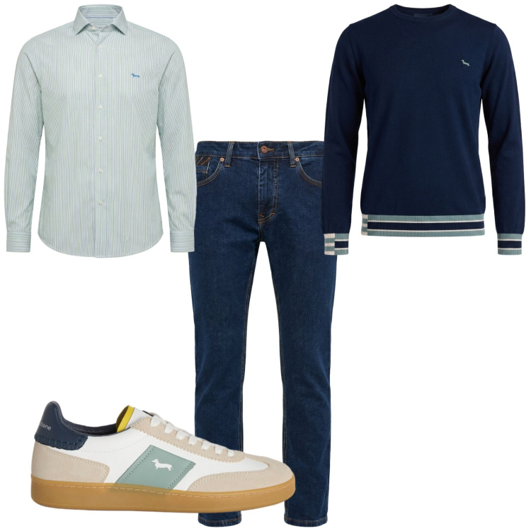 Outfit uomo - Total look #2441272. Stile Casual per Serata speciale. Abbinamento con pantaloni, pullovers, camicie, sneakers.