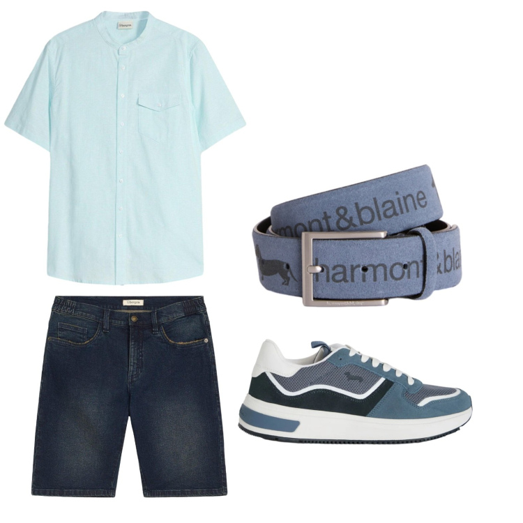 Outfit uomo - Total look #2441273. Stile Trendy per Mare. Abbinamento con bermuda, camicie a manica corta, cinture, sneakers.