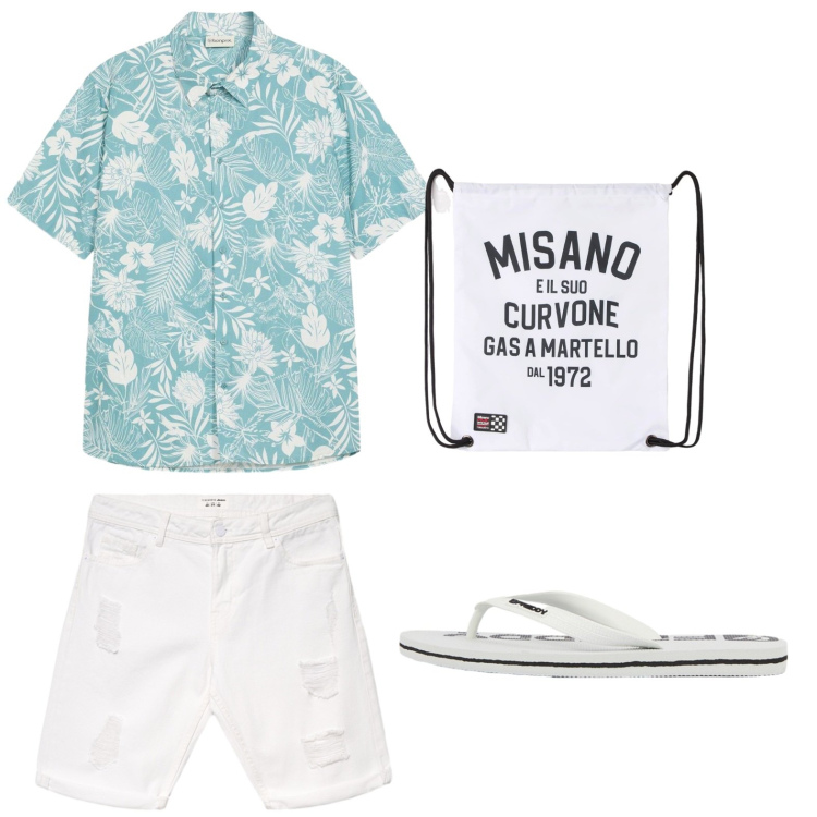 Outfit uomo - Total look #2441276. Stile Casual per Mare. Abbinamento con camicie a manica corta, borse sportive, bermuda, sandali.