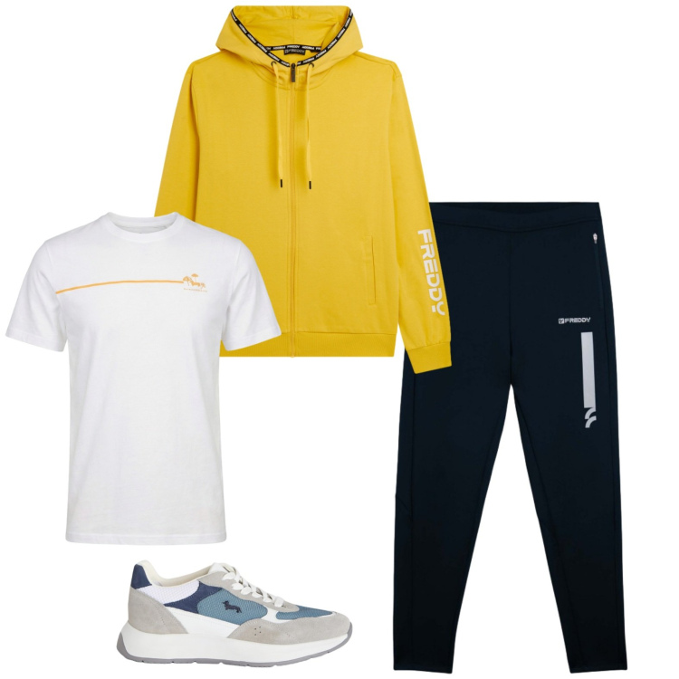 Outfit uomo - Total look #2441283. Stile Casual per Sport. Abbinamento con sneakers, t-shirt, pantaloni, felpe con cappuccio.