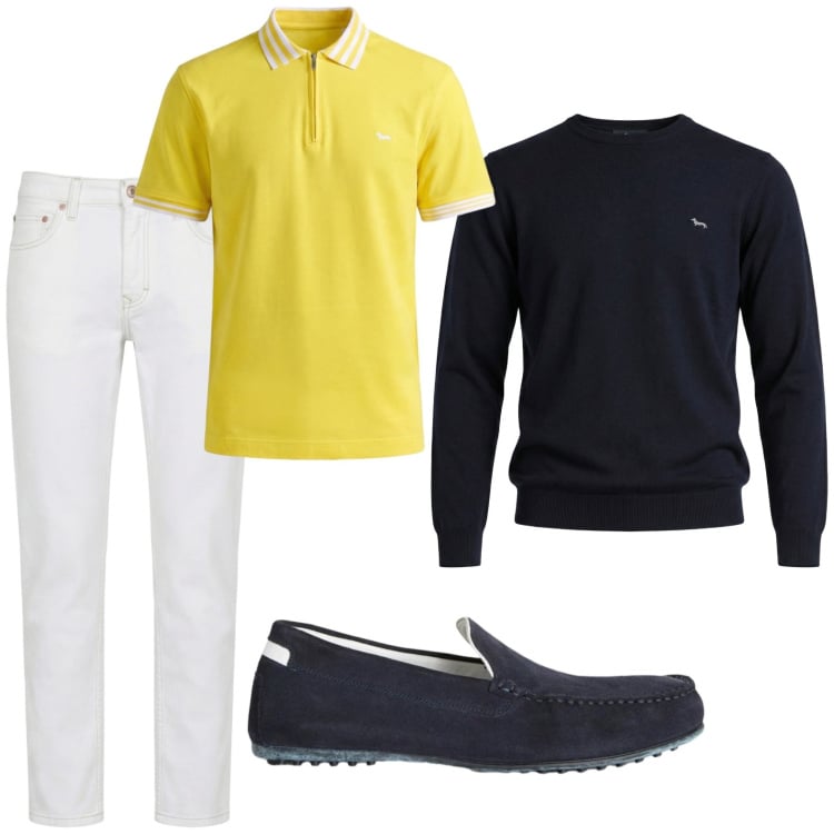 Outfit uomo - Total look #2441289. Stile Trendy per Tutti i giorni. Abbinamento con scarpe stringate, jeans, maglieria, polo.