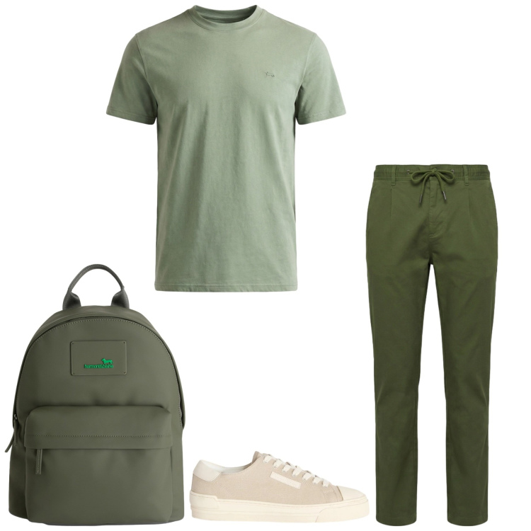 Outfit uomo - Weekend fuori porta. Stile Casual per Tutti i giorni. Abbinamento con sneakers, borse sportive, t-shirt, pantaloni.
