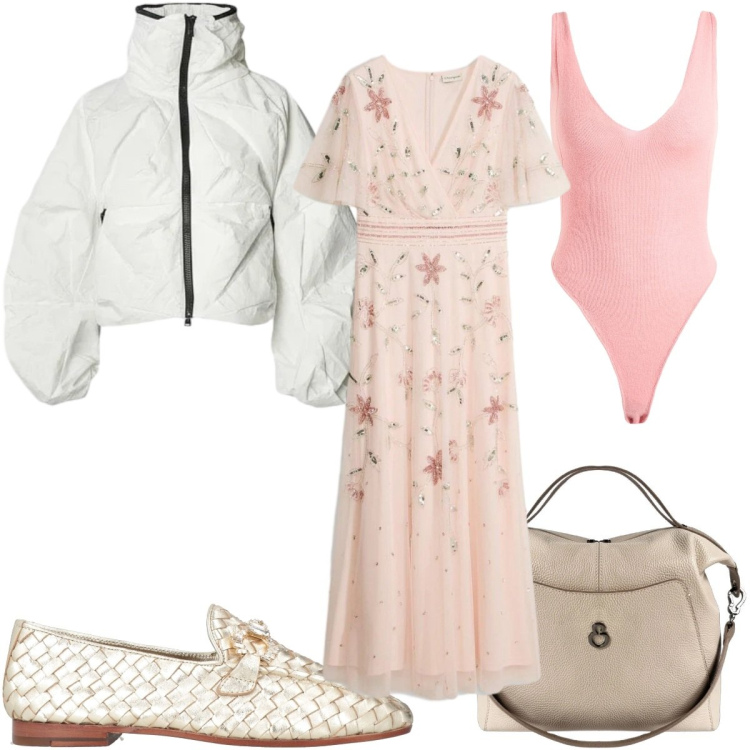 Outfit donna - Total look #2441366. Stile Romantica per Tutti i giorni. Abbinamento con body, mocassini, vestiti lunghi, borse a mano, bomber.