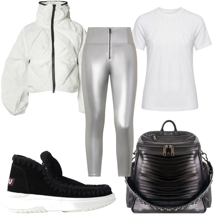 Outfit donna - Total look #2441370. Stile Basic per Tutti i giorni. Abbinamento con stivaletti, t-shirt, zaini, pantaloni skinny, bomber.