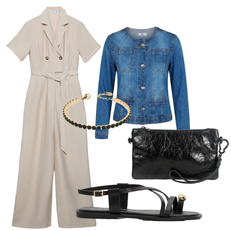 Outfit donna - Total look #2441373. Stile Minimal per Tutti i giorni. Abbinamento con sandali, blazer, pochette, tute, braccialetti.