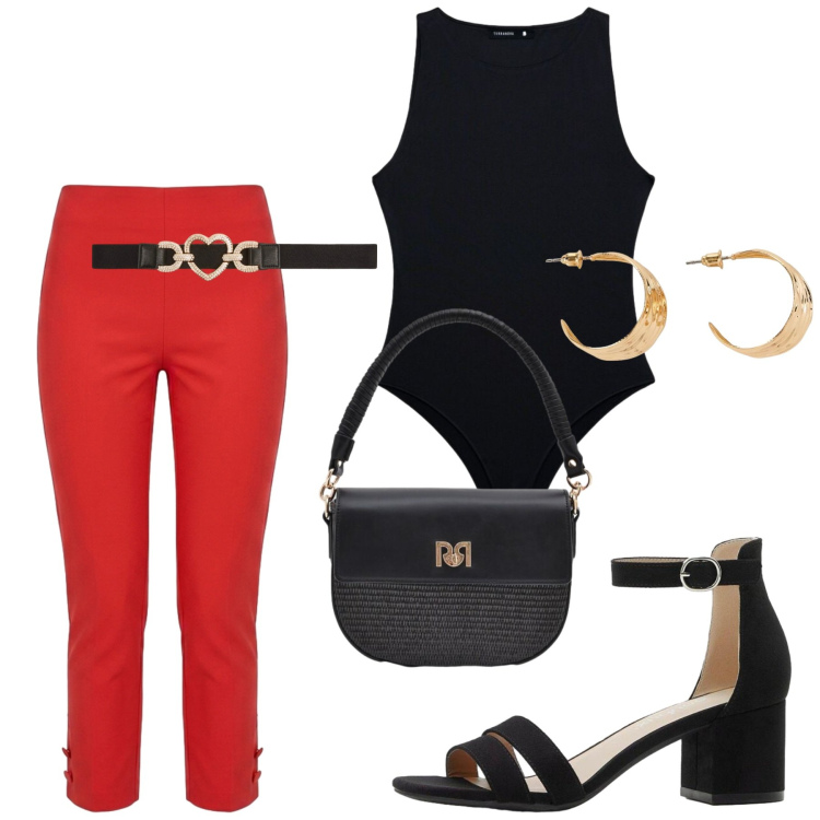 Outfit donna - Total look #2441374. Stile Basic per Serata fuori. Abbinamento con sandali col tacco, orecchini, cinture, top, borse a spalla, pantaloni.