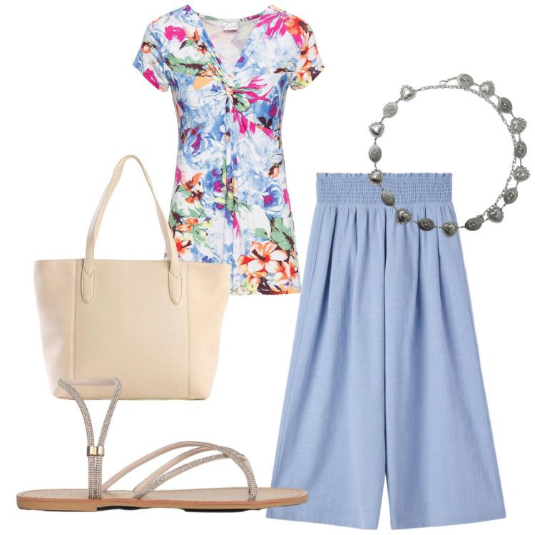 Outfit donna - Total look #2441376. Stile Basic per Tutti i giorni. Abbinamento con bluse, shopping bag, pantaloni, sandali, cinture.
