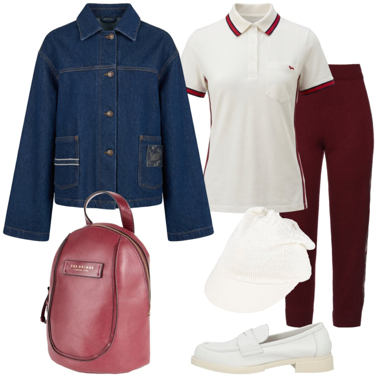 Outfit donna - Total look #2441386. Stile Casual per Tutti i giorni. Abbinamento con zaini, mocassini, cappelli con visiera, pantaloni sportivi, polo, cappotti.