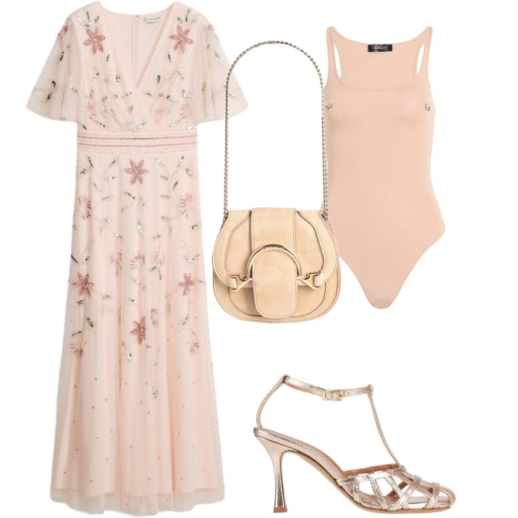 Outfit donna - Total look #2441387. Stile Romantica per Cerimonia. Abbinamento con marsupi, body, sandali in pelle, vestiti lunghi.