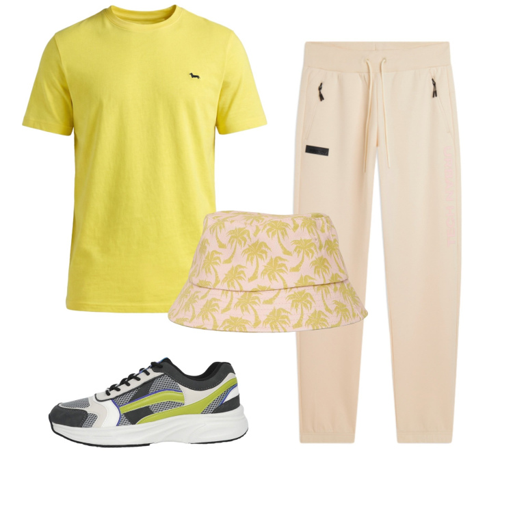 Outfit uomo - Total look #2441424. Stile Urban per Tutti i giorni. Abbinamento con t-shirt, cappelli con visiera, sneakers, pantaloni.