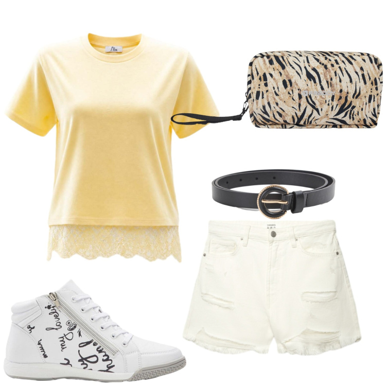 Outfit donna - Total look #2441426. Stile Basic per Tutti i giorni. look ideale per Petite. Abbinamento con sneakers, t-shirt, cinture, shorts, valigie.