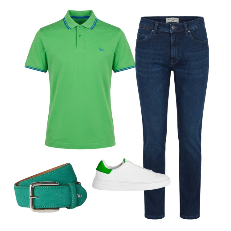 Outfit uomo - Total look #2441429. Stile Trendy per Ufficio. Abbinamento con jeans slim fit, polo, sneakers, cinture.
