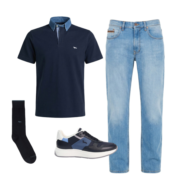 Outfit uomo - Total look #2441431. Stile Urban per Tutti i giorni. Abbinamento con jeans, sneakers, calzini, polo.