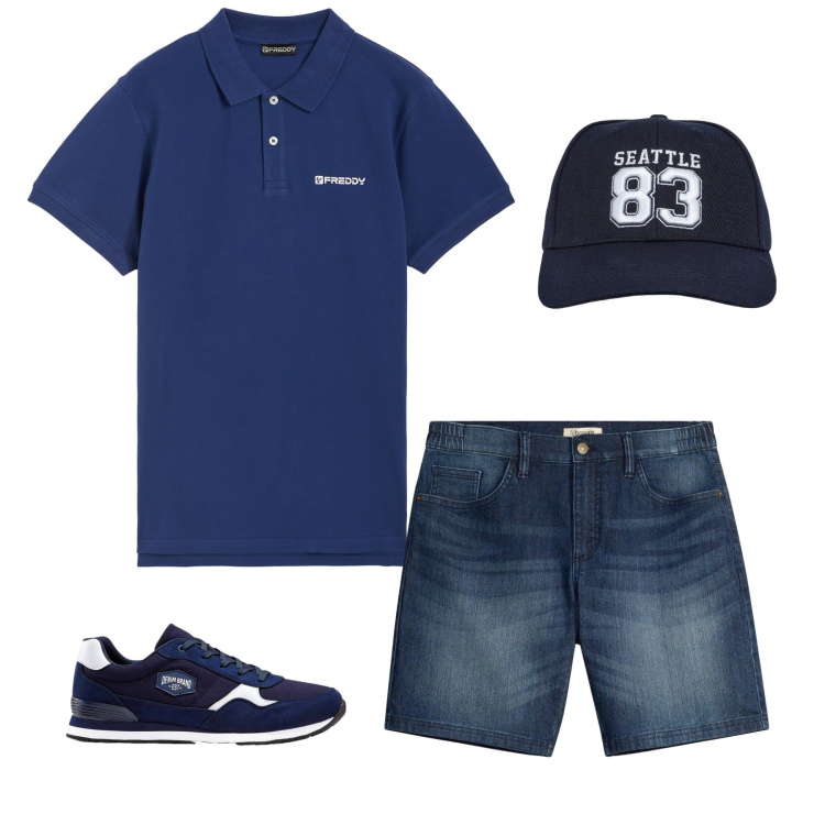 Outfit uomo - Total look #2441435. Stile Casual per Tutti i giorni. Abbinamento con sneakers, shorts, cappelli, polo.
