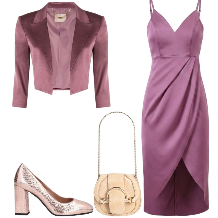 Outfit donna - Total look #2441436. Stile Glamour per Cerimonia. Abbinamento con marsupi, décolleté, vestiti asimmetrici, bolero.