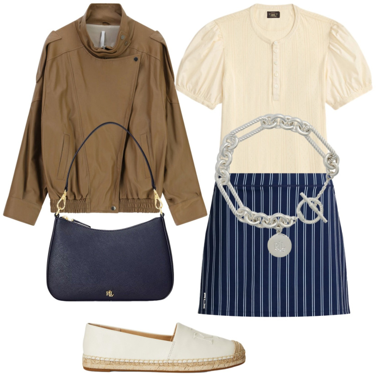 Outfit donna - Total look #2441440. Stile Casual chic per Serata fuori. Abbinamento con giacche, braccialetti, borse a spalla, bluse, espadrillas, minigonne.
