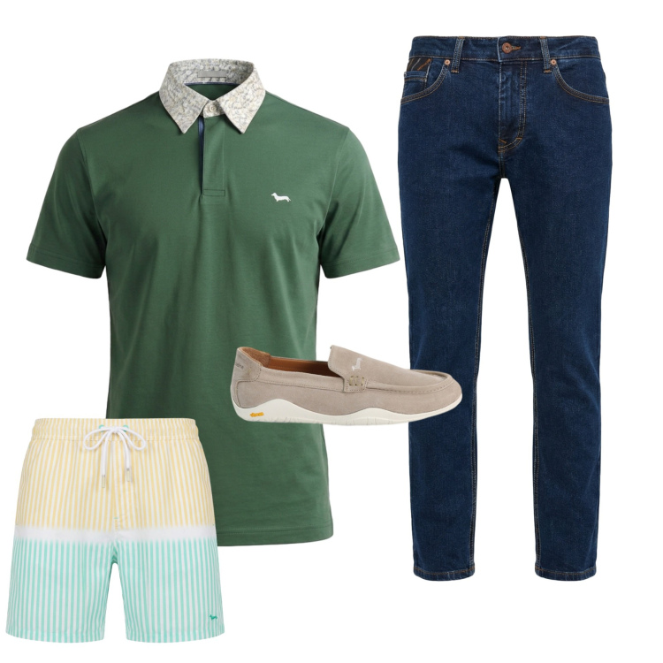 Outfit uomo - Total look #2441446. Stile Business/Elegante per Mare. Abbinamento con pantaloni, scarpe stringate, costumi, polo.