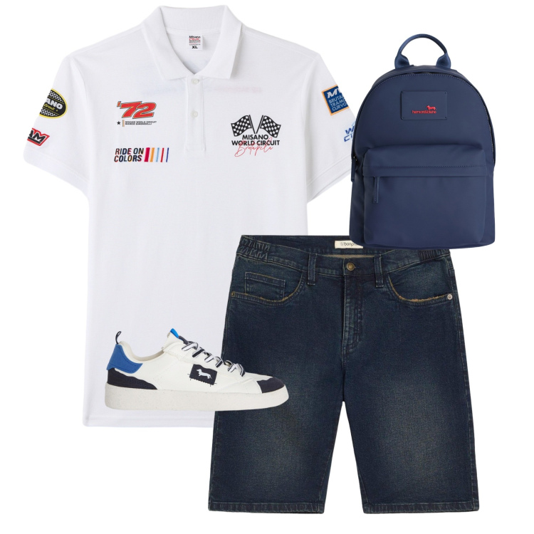 Outfit uomo - Total look #2441456. Stile Urban per Sport. Abbinamento con bermuda, sneakers, borse sportive, polo.