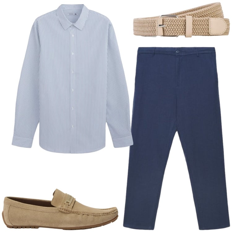 Outfit uomo - Cerimonia estiva. Stile Business/Elegante per Cerimonia. Abbinamento con cinture, scarpe stringate, camicie, pantaloni.