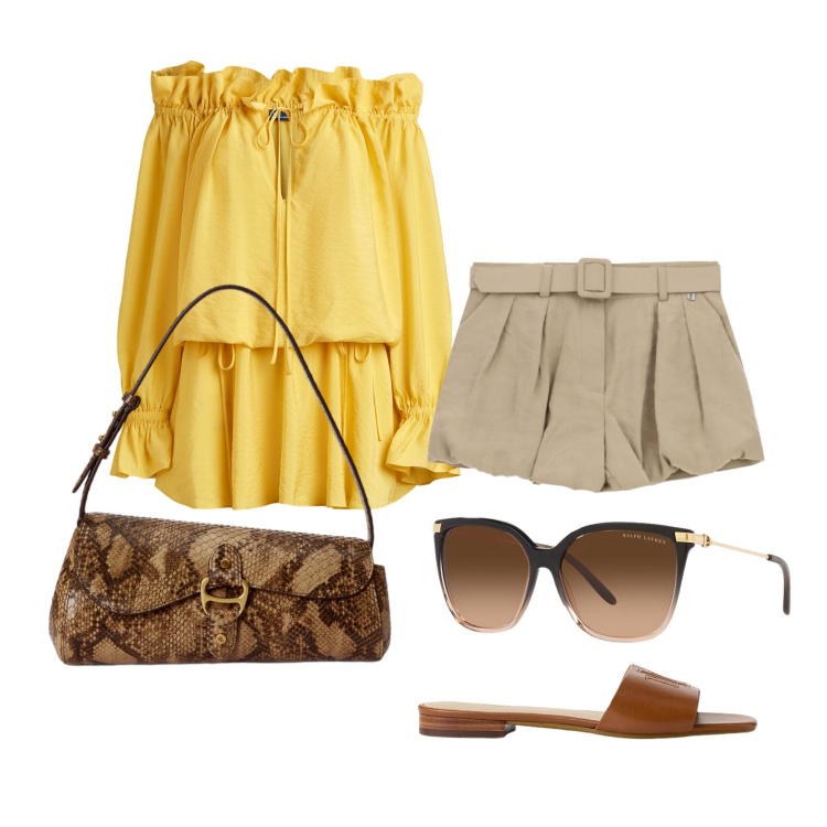 Outfit donna - Luglio. Stile Trendy per Tutti i giorni. Abbinamento con shorts, occhiali da sole, ciabatte, vestiti, borse a tracolla.