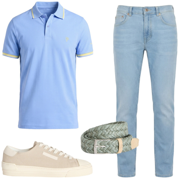 Outfit uomo - Denim in estate!. Stile Casual per Tutti i giorni. Abbinamento con sneakers, jeans, cinture, polo.