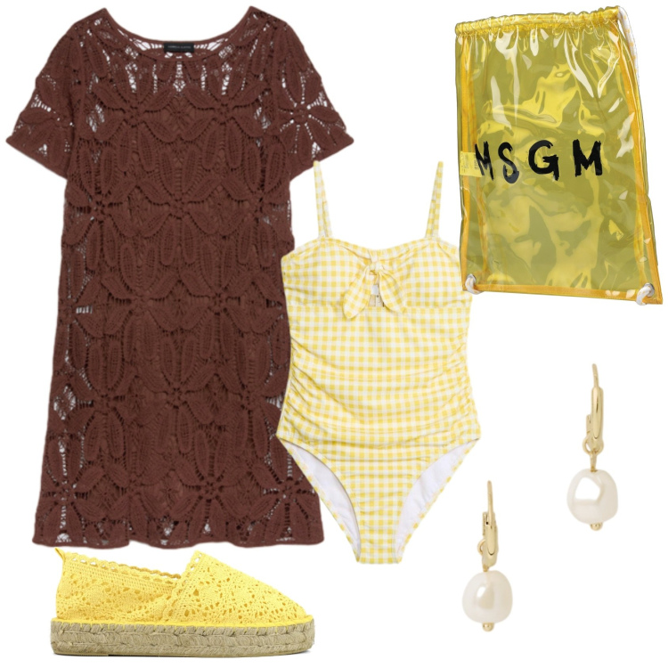 Outfit donna - Mare stiloso. Stile Romantica per Mare. Abbinamento con zaini, costumi interi, vestiti corti, orecchini, espadrillas.