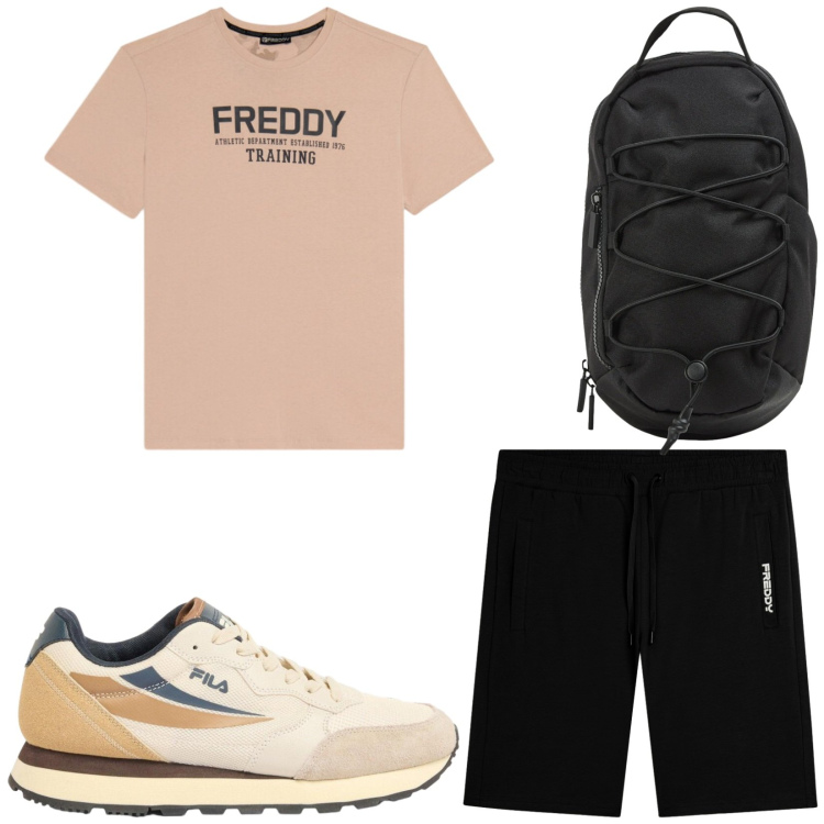 Outfit uomo - Total look #2441494. Stile Casual per Sport. Abbinamento con sneakers, borse sportive, t-shirt, pantaloni corti.