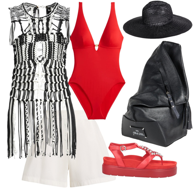 Outfit donna - Trash polka addicted. Stile Trendy per Mare. Abbinamento con top, cappelli, ciabatte, zaini, costumi interi, shorts.