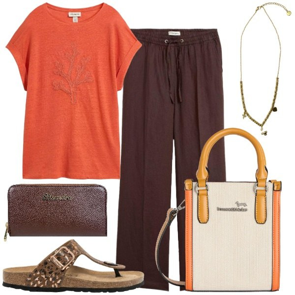 Outfit donna - Total look #2441517. Stile Etnico per Tutti i giorni. Abbinamento con infradito, pantaloni, t-shirt, borse tote, portafogli, ciondoli.