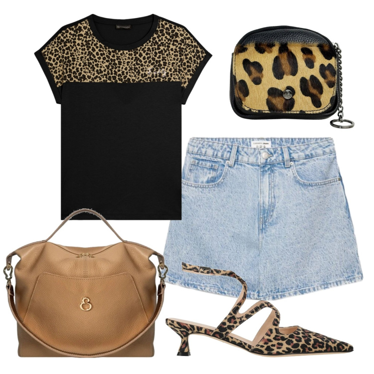 Outfit donna - Total look #2441520. Stile Trendy per Tutti i giorni. Abbinamento con décolleté, borse a mano, portachiavi, shorts, t-shirt.